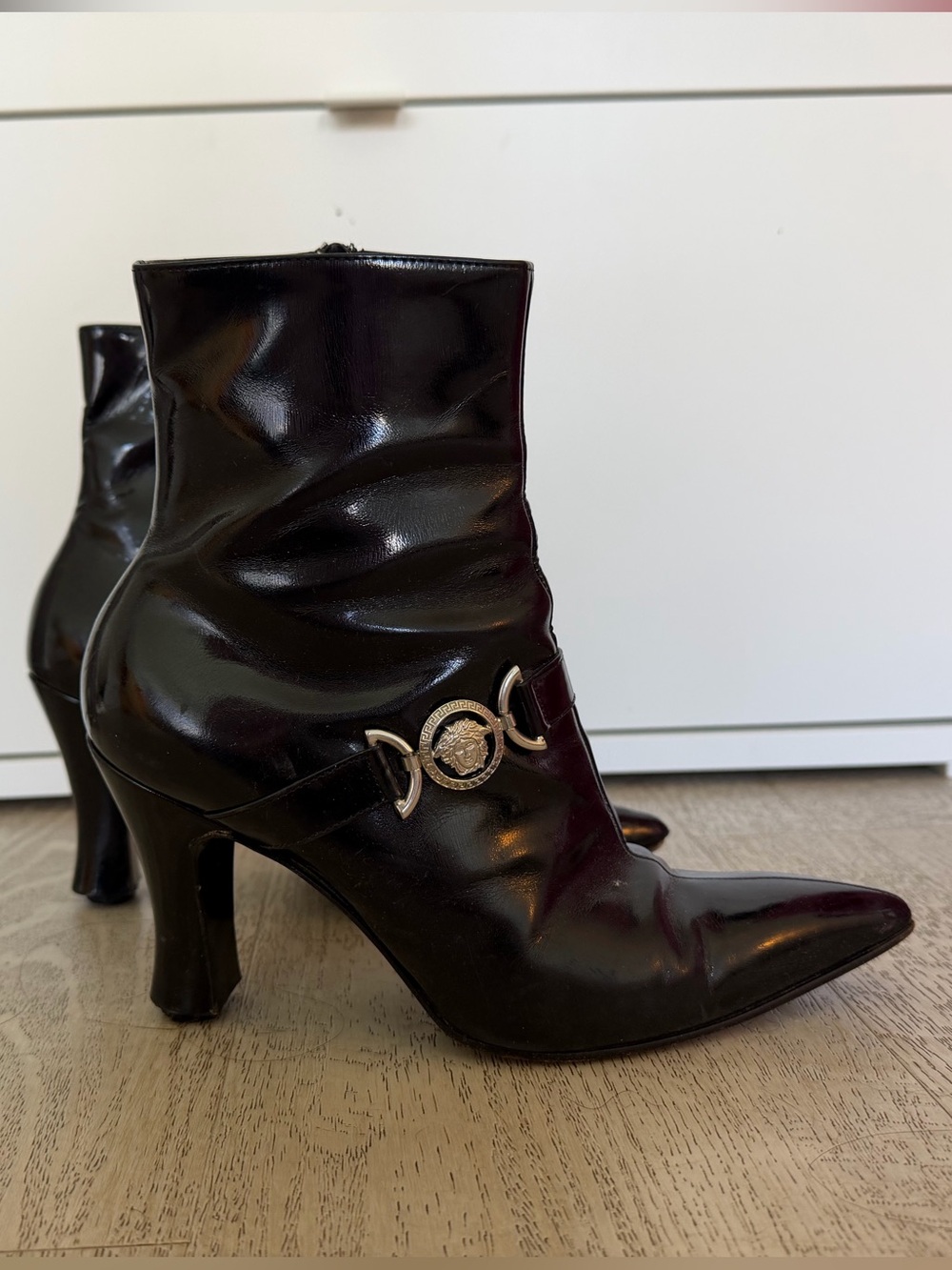 Vintage Versace Black Patent Leather Ankle Boots